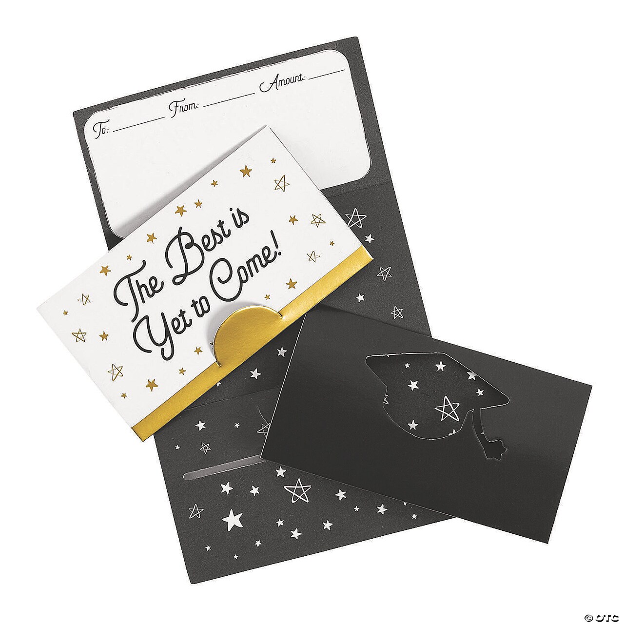 4" x 2 1/2" Graduation Black Cardstock Gift Card Holders - 12 Pc.